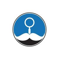 Suche Schnurrbart-Logo-Design-Vorlage. Schnurrbart und Lupe für ein Detektiv-Spionage-Logo-Design. vektor
