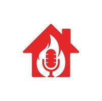 brand podcast Hem form begrepp logotyp design mall. flamma brand podcast mic logotyp vektor ikon illustration.