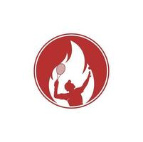 Feuer- und Tennisspieler-Logo-Icon-Design-Vorlage. Tennis-Sport-Vektor-Logo-Design. vektor