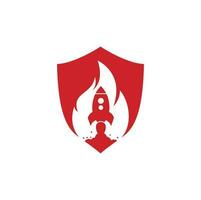 Raketenfeuer-Logo-Design. Feuer- und Raketenlogo-Kombination. Flammen- und Flugzeugsymbol oder -symbol. vektor