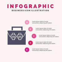 Tasche Box Baumaterial Toolkit solide Symbol Infografiken 5 Schritte Präsentationshintergrund vektor