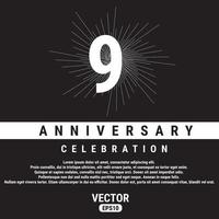 9 år årsdag firande mall på svart bakgrund. eps10 vektor illustration.