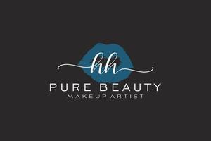 vorgefertigtes Logo-Design mit anfänglichen hh-Aquarelllippen, Logo für Make-up-Künstler-Business-Branding, errötendes Beauty-Boutique-Logo-Design, Kalligrafie-Logo mit kreativer Vorlage. vektor