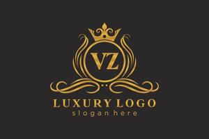 Royal Luxury Logo-Vorlage mit anfänglichem vz-Buchstaben in Vektorgrafiken für Restaurant, Lizenzgebühren, Boutique, Café, Hotel, Heraldik, Schmuck, Mode und andere Vektorillustrationen. vektor