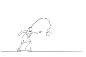 Zeichnung einer muslimischen Frau, die mit Karottenstäbchen läuft und versucht, den Starpreis zu ergattern. Metapher für Anreiz. fortlaufende Strichzeichnungen vektor