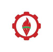 Logo-Design-Vorlage für das Konzept der heißen Pizza-Zahnradform. heiße Pizza-Logo-Hipster-Retro-Vintage-Vektorvorlage. vektor