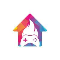 Gaming Fire Home Shape Konzept Logo Icon Designs Vektor. Gamepad mit einem Feuer für Gaming-Logo vektor