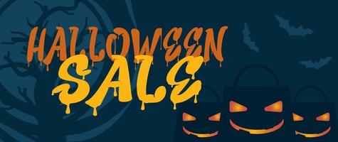 halloween horisontell försäljning av baner. e-post marknadsföring webb baner. svart bakgrund baner med Spindel, Spindel webb, pumpa. typografi och kalligrafi av halloween. svart gräns illustration. vektor