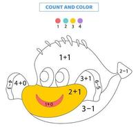 zähle und färbe niedliche Cartoon-Fische nach Zahlen. Mathe-Spiel für Kinder. vektor