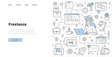 Home-Office-Webbanner, freiberufliches Doodle-Konzept vektor