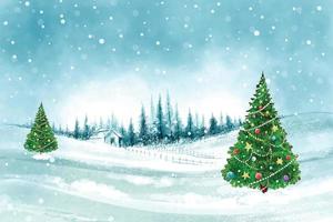 imponerande jul träd i vinter- landskap med snö kort bakgrund vektor