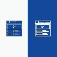 Video-Video-Player-Web-Website Linie und Glyphe festes Symbol blau Bannerlinie und Glyphe festes Symbol blau vektor