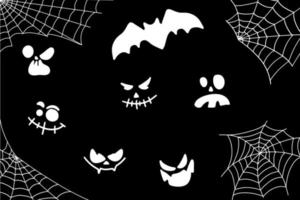 Fledermaus, Netz und Kürbisse. Halloween-Hintergrund mit Fledermaus und handgezeichneten Kürbissen. vektor