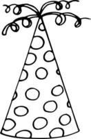 Partyhut mit Kreisen. handgezeichneter Doodle-Stil. , minimalistisch, monochrom festlich lustig vektor