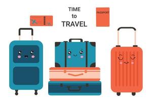 Kofferset für Reisen und Urlaub. bunte Farbillustration lokalisiert auf weißem Hintergrund vektor