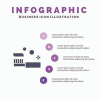 Bad Bad Reinigung Dusche Zahnbürste solide Symbol Infografiken 5 Schritte Präsentation Hintergrund vektor