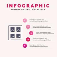 Fensterbau Gebäude solide Symbol Infografiken 5 Schritte Präsentationshintergrund vektor