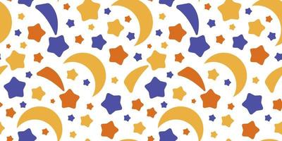 sömlös mönster med måne och stjärnor. gul, blå och orange färger. vektor illustration