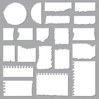 sammlung von zerrissenem papier in verschiedenen formen. Einklebebuch-Notizpapierstück vektor