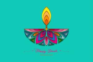 Lycklig diwali festival av lampor Indien firande färgrik logotyp mall. grafisk baner design av indisk blomma diya olja lampa, modern design i vibrerande färger. vektor isolerat på grön bakgrund
