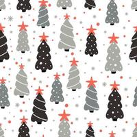 jul sömlös mönster med gran träd och snöflinga prickar på vit bakgrund. bakgrund för tapeter, textilier, papper, gåva lådor, tyger, webb sidor. årgång stil. vektor