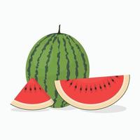 Ganze und in Scheiben geschnittene Wassermelonenvektorillustration, frische Wassermelonenfrucht vektor