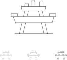Sitzbank Essen Parksitz Picknick Fett und dünne schwarze Linie Symbolsatz vektor