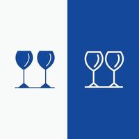 Glasgläser trinken Hotellinie und Glyphe festes Symbol blaues Banner vektor