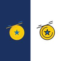 Sterne-Medaille Symbole flach und Linie gefüllt Icon Set Vektor blauen Hintergrund