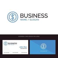 Dollar-Münzen-Cash-Blau-Business-Logo und Visitenkarten-Vorlage Vorder- und Rückseite Design vektor