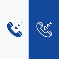 Anrufkommunikation eingehende Telefonleitung und Glyphe solides Symbol blaue Bannerlinie und Glyphe solides Symbol bl vektor