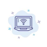 Laptop-Computersignal wifi blaues Symbol auf abstraktem Wolkenhintergrund vektor