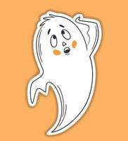 Halloween-Vektor-Aufkleber. eine Linie handgezeichneter Halloween-Emoticon-Geist. lustiger kleiner süßer ohnmächtiger geist. gekritzel für logo, plakat, emblem. Cartoon-Stil vektor