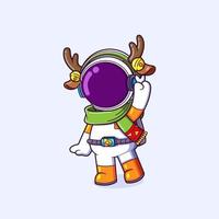 der astronaut trägt die weihnachtsaccessoires, um den besonderen tag zu feiern vektor