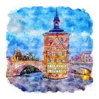 bamberg deutschland aquarellskizze handgezeichnete illustration vektor