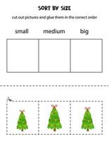weihnachtsbaum nach größe sortieren. pädagogisches arbeitsblatt für kinder. vektor