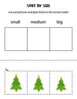 sortera jul träd förbi storlek. pedagogisk kalkylblad för ungar. vektor