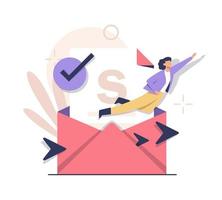 E-Mail und Messaging, E-Mail-Marketingkampagne, Arbeitsprozess, neue E-Mail-Nachricht, flache Design-Symbolvektorillustration vektor