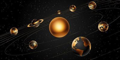 Sonnensystem. vektorrealistische Darstellung der Sonne und acht Planeten, die sie umkreisen. vektor