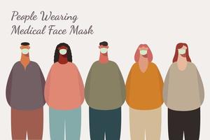 völker, die zum schutz eine maske tragen vektor