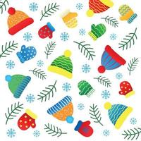 Winter dekorativer Feiertagshintergrund mit Babyfäustlingen und gestrickten Mützen vektor