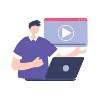 Online-Training, Junge mit Laptop-Videoseminar, Bildung und Kurse, die digital lernen vektor