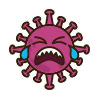 virus emoticon, covid-19 emoji charakter infektion, gesichtstränen flacher karikaturstil vektor