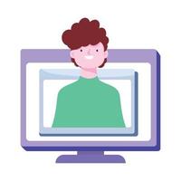 Junge Website Internet-Videoverbindung Online-Training isoliert Icon Design weißen Hintergrund vektor