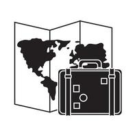 sommar resa och semester resväska och Karta destination i silhuett stil isolerat ikon vektor