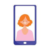 smartphone kvinna i skärm video isolerat ikon design vit bakgrund vektor