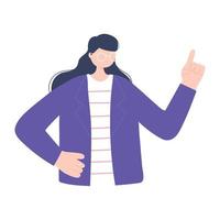 junge Frau mit erhobener Hand Charakter isoliert Design-Ikone vektor