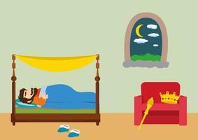 der König schläft im königlichen Bett vektor