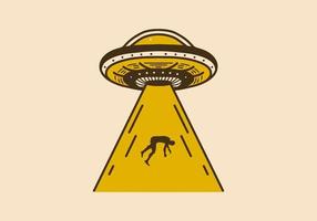 Vintage Kunstillustration eines UFOs saugen einen Menschen vektor