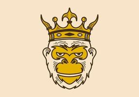 årgång konst illustration av en apor huvud bär krona vektor